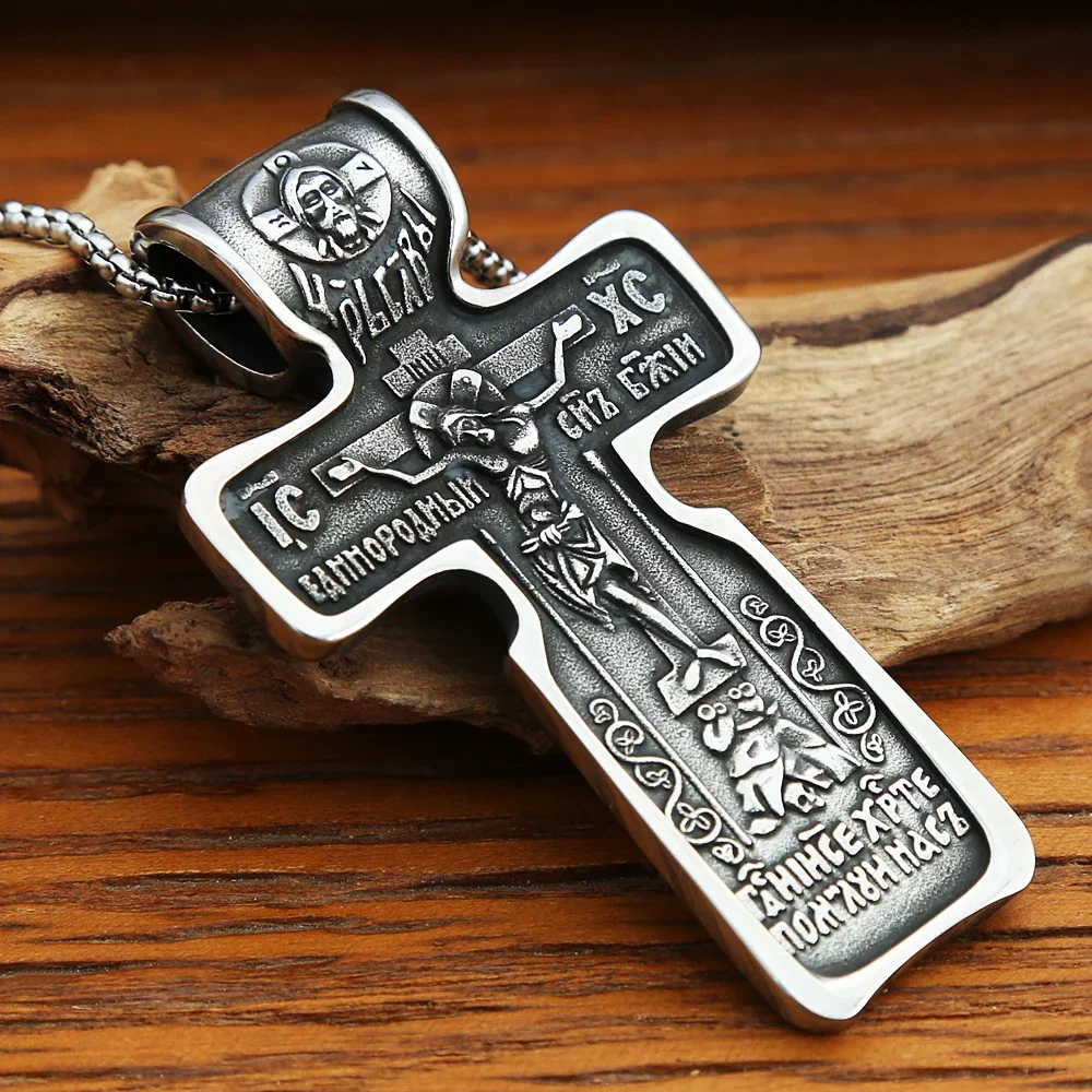 Large Size Vintage Jesus Necklace For Men Punk Stainless Steel Christian Cross Pendant Biker Amulet Jewelry Gift Dropshipping