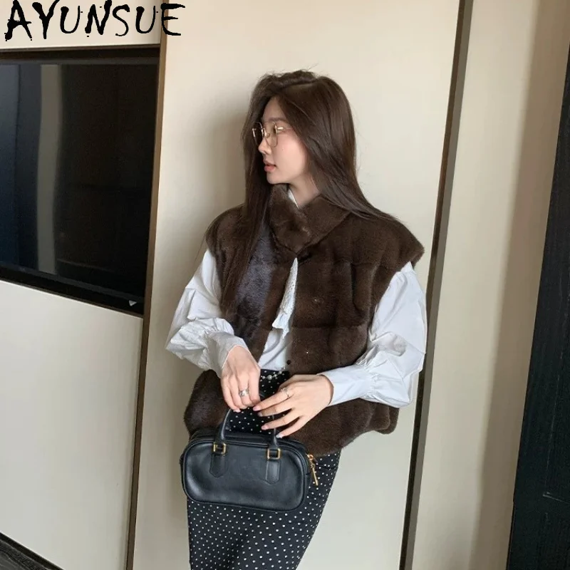 Tcyeek Natural Mink Fur Vest for Women Clothes Whole Mink Womens Vests Autumn Winter Sleeveless Jacket Woman Casaco Feminino