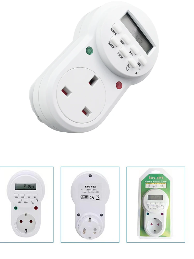 

Euro UK US Plug Digital Weekly Programmable Electrical Wall Plug-in Power Socket Timer Switch Outlet Time Clock 220V/110V