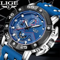 Reloj de negocios LIGE para hombre, reloj deportivo militar de cuarzo para hombre, reloj de silicona resistente al agua con esfera grande, cronógrafo, reloj Masculino + caja