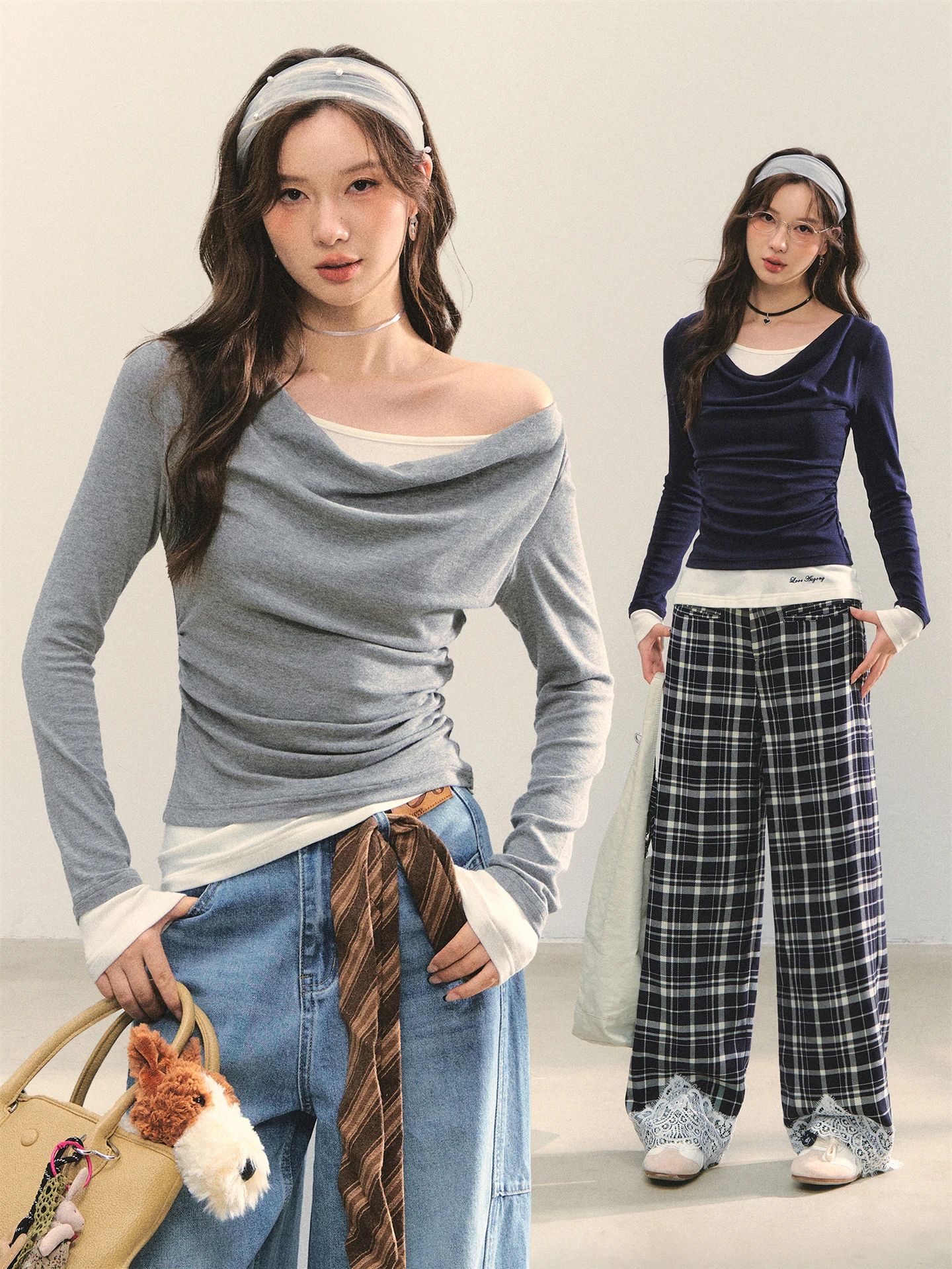 

Футболка AsGony Slim Fit Color Blo Base с длинным рукавом, повседневная, для ношения под одеждой, с контрастным цветовым дизайном, элегантный офисный топ