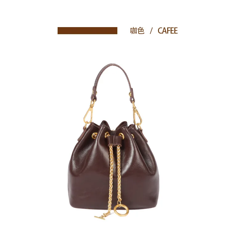 Women\'s leather vintage handmade bundling chain fashion simple everything casual portable bucket bag