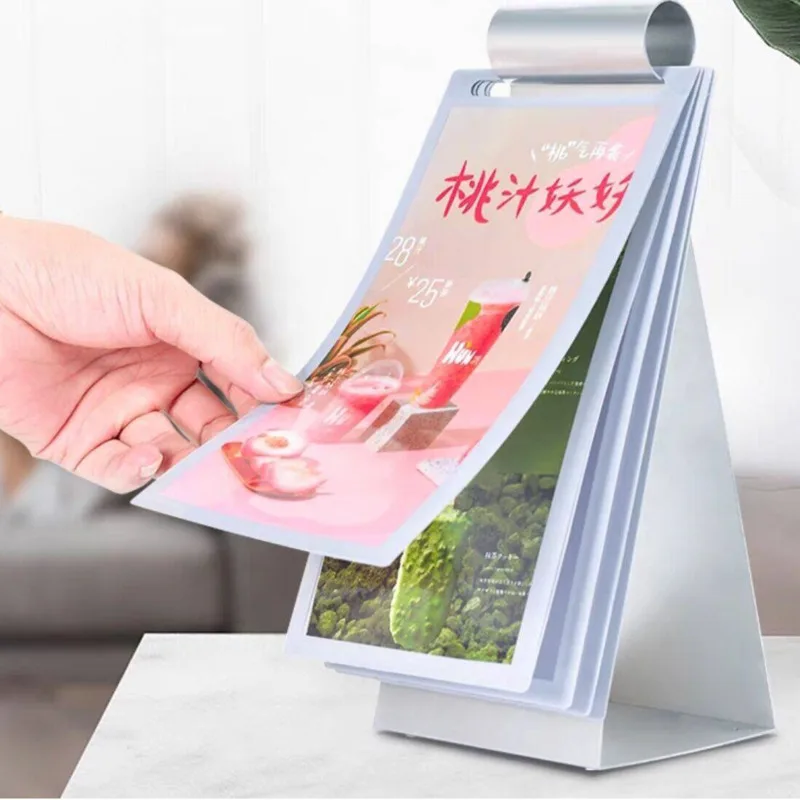 

A4 210x297mm Flip Over Metal Menu Holders black silver Poster Leaflet Sign Display Stand Table Price Listing Holder Frame