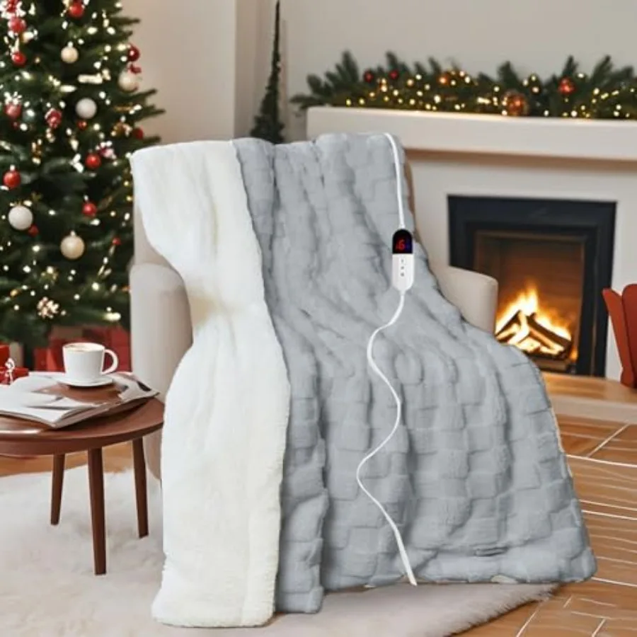 

Electric Blanket Throw - Soft Checked Flannel with 6 Heating Levels 4 Hours Auto-Off Fast Heating ETL and FCC Certified 50"x60"