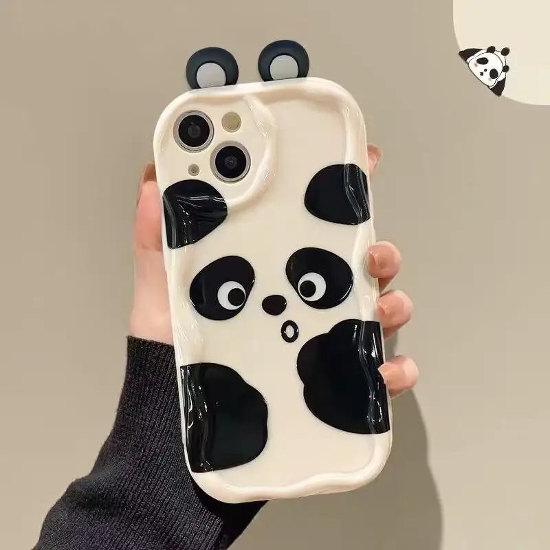 Cartoon 3D Panda Ears Case for Samsung Galaxy A30 A31 A50 A50S A30S A20 A51 A71 A02 A03 Core A02S A10 A11 A21S Curly Wave Cover