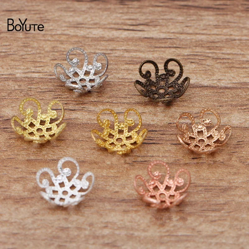 BoYuTe Wholesale (200 Pieces/Lot) Metal Brass Stamping 4*10MM Filigree Bead Caps DIY Hair Jewelry Making Materials