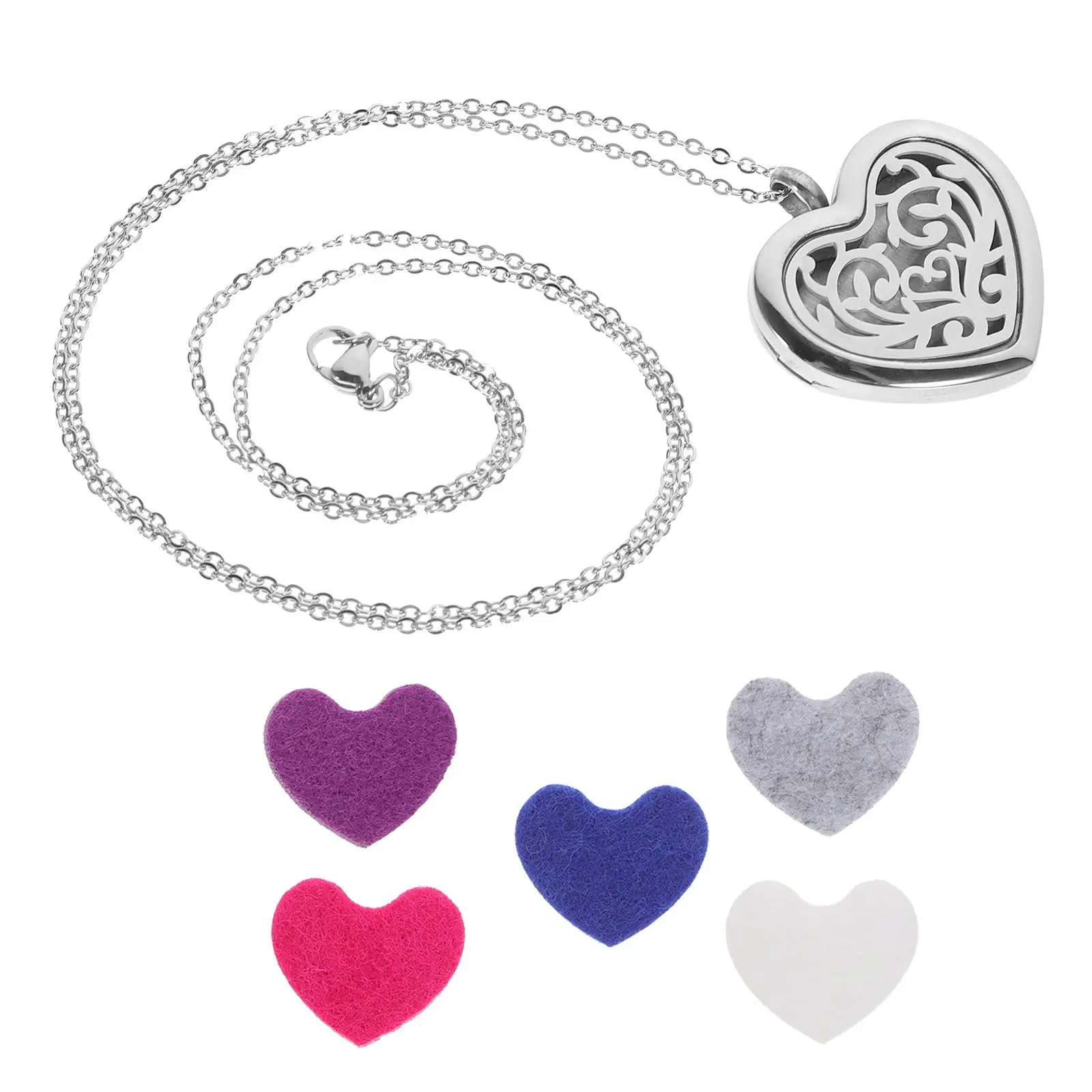 

Aromatherapy Heart-shaped Necklace 30mm Stainless Steel Diffuser Necklace Random Color Essential Oil Pendant for Women