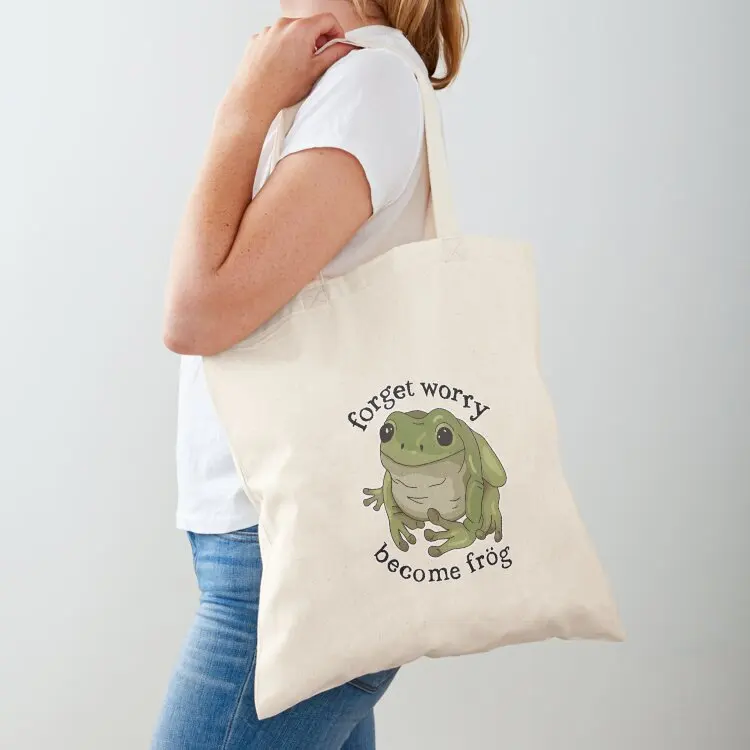 

Forget Worry Frog - Funny Cute Frogs Toad Mental Health Anxiety Frog Tote Bag Handbags Custom bag Shopping bags