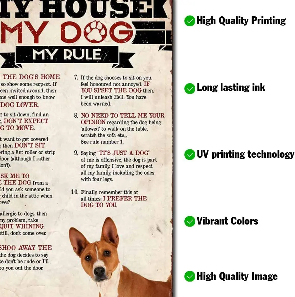 My House My Dog My Rule Basenji Posters Vintage Iron Tin Signs Retro Metal Signs Plaques Prints Canvas Artwork Wall Art