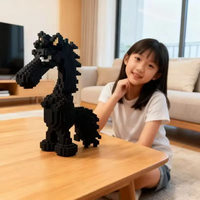 

30 см красный и черный лошадь строительные блоки игрушка 3D украшение для рабочего стола подарок на день рождения
