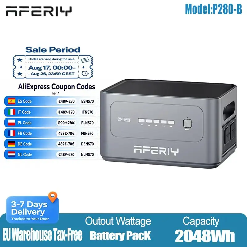 AFERIY P280-B Batteria di Espansione 2048Wh Pacco Batteria LiFePO4, Compatibile Solo con Powerstation Portatile P280, Magazzino UE, Spedizione Rapida Senza Dazi, Modulo Batteria di Backup
