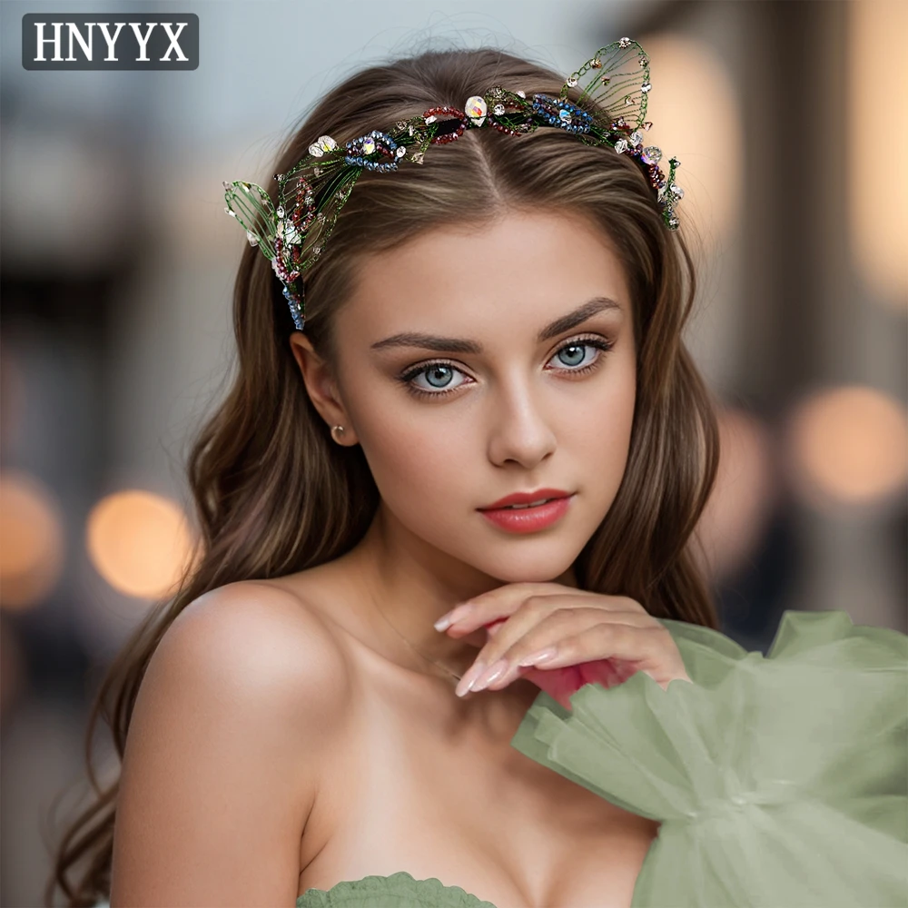 

HNYYX Crystal Headband Fashiona Butterfly Style Hair Accessory Green Luxury Festival Hair Wear Wedding Party Headdress A83