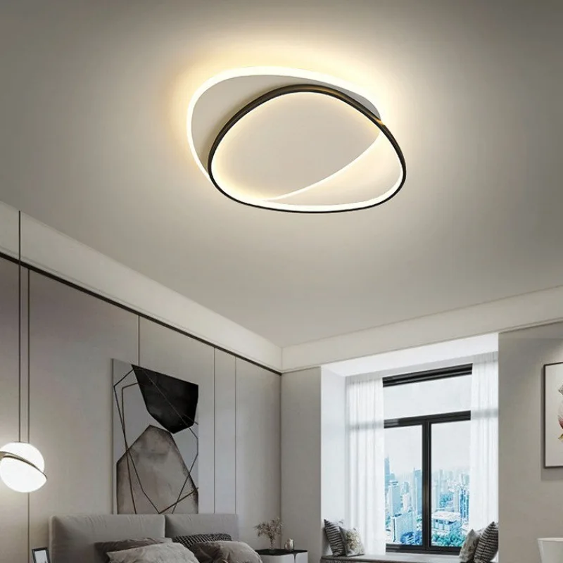 Ellipse Black White Simple Ceiling Lamp Nordic Modern Living Room Decoration Bedroom Study Coffee Shop Ceiling Light LED Luster