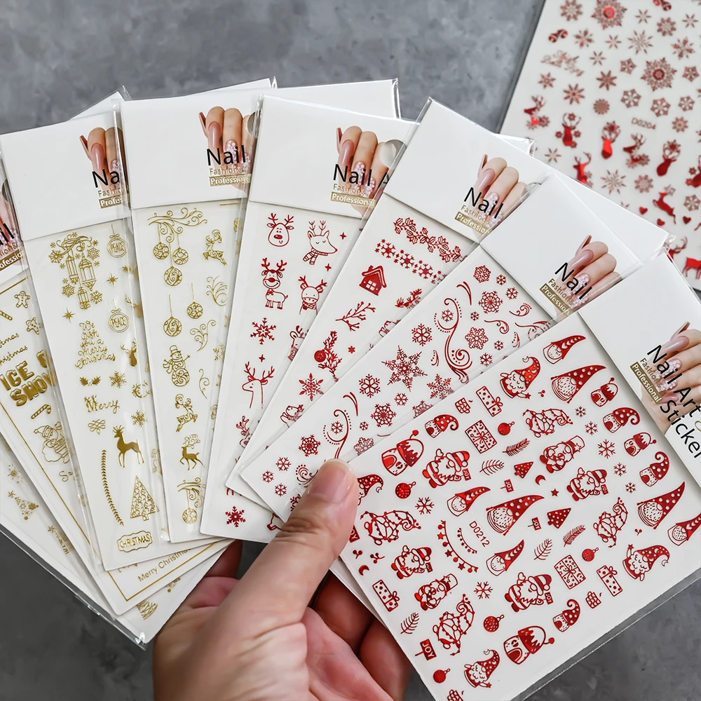 1 pegatina 3D para uñas de Navidad, copos de nieve de invierno, Papá Noel, alce, calcomanías adhesivas, deslizador de manicura de Año Nuevo, decoración de uñas de Navidad