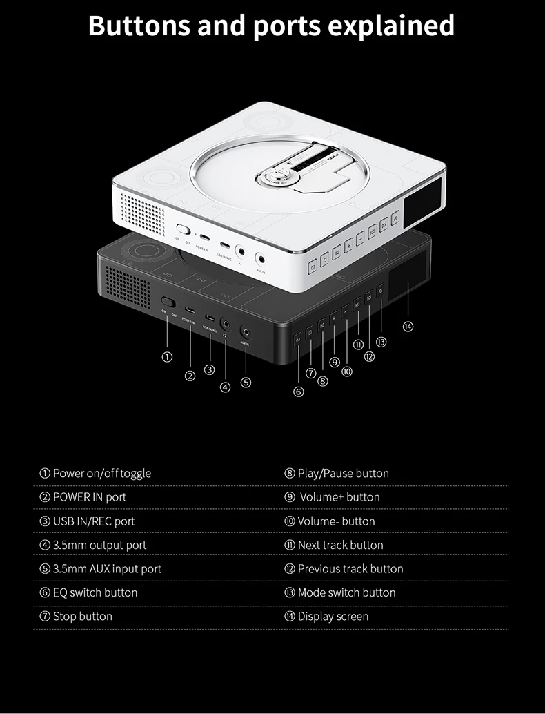 FiiO Snowsky BEATBOX HiFi Stereo CD Player – Retro Music Player with Bluetooth, USB & FM Radio S05844285e3444dae9173a52e51fed06fZ