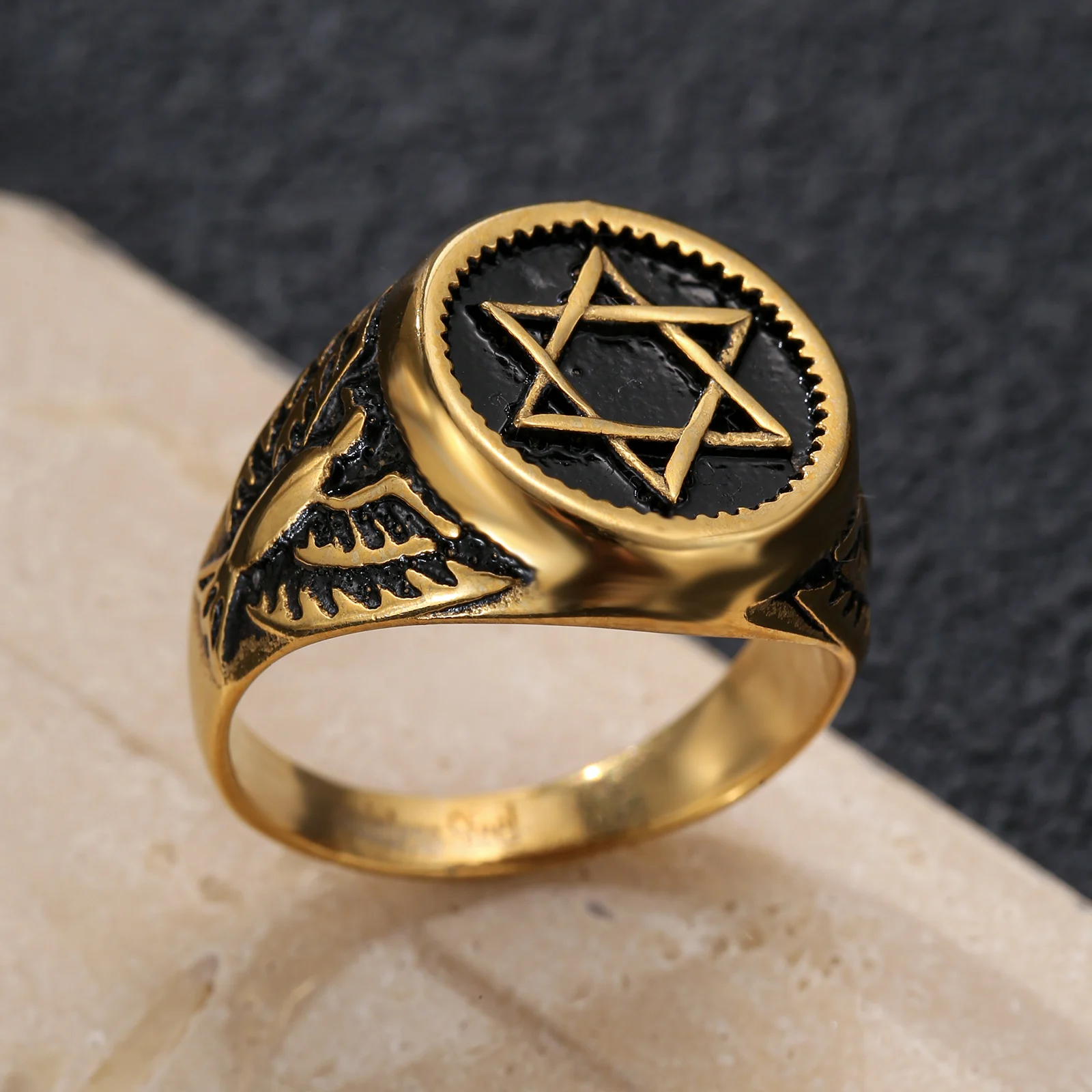

Golden Tone Stainless Steel Star of David Signet Ring for Men