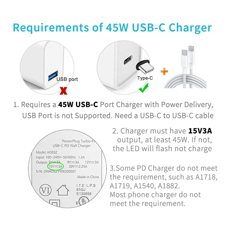 2X permukaan terhubung ke USB-C kabel pengisi daya yang kompatibel untuk permukaan Pro7 Go2 Pro6 5/4/3 Laptop1/2/3 & buku permukaan