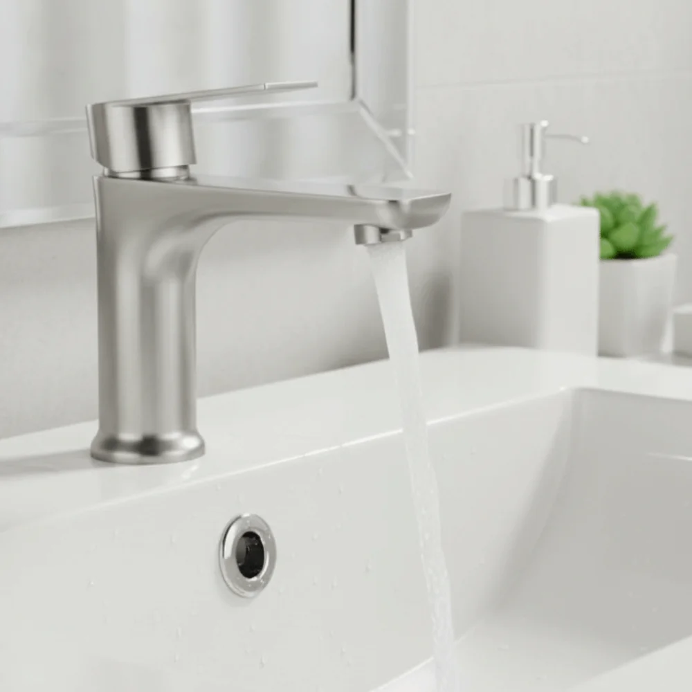 

Смеситель для ванной из нержавеющей стали с поворотным переключателем, защита от протечек, кухонный смеситель для раковины, нержавеющий, с одной ручкой, для установки на столешницу