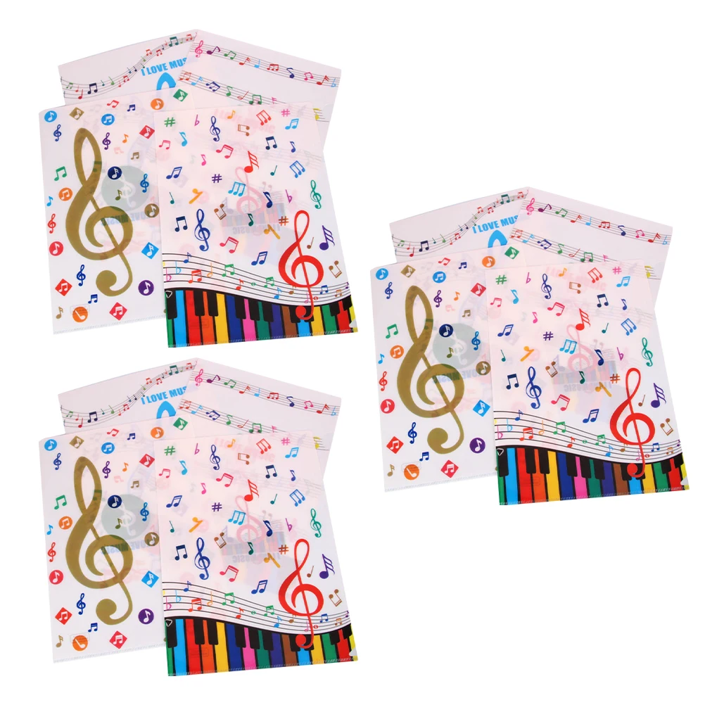 

12pcs L-Shaped Pvc A4 Two-Page File Folder Piano Note Pattern Document Holder Double-Sided Sheet Protector Reusable Music Design