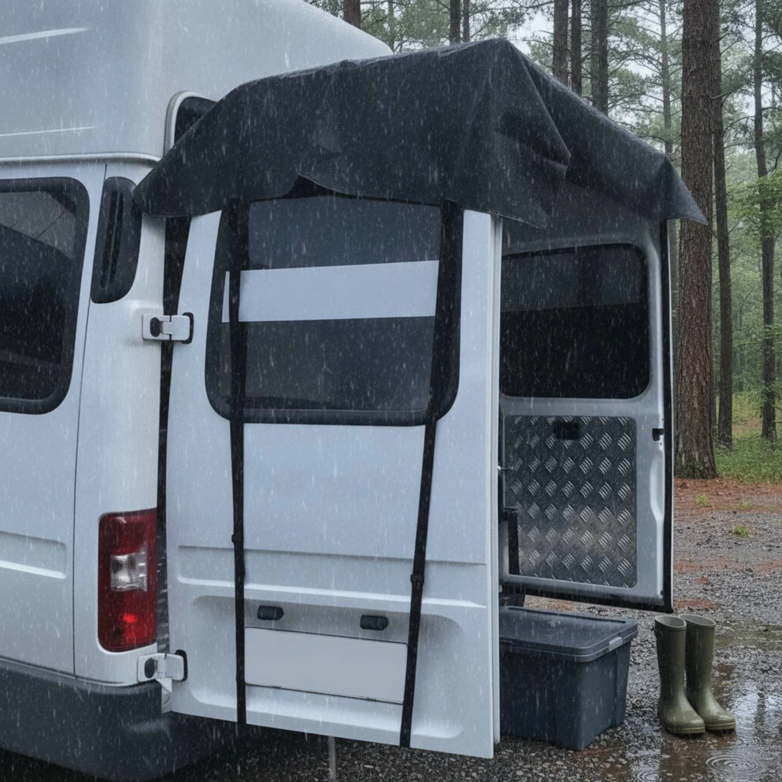 Barn Door Sunshade Cover Waterproof Rear Barn Door Canopy Cover Reinforced Easy Install for Campers, Camping, Outdoor Loading