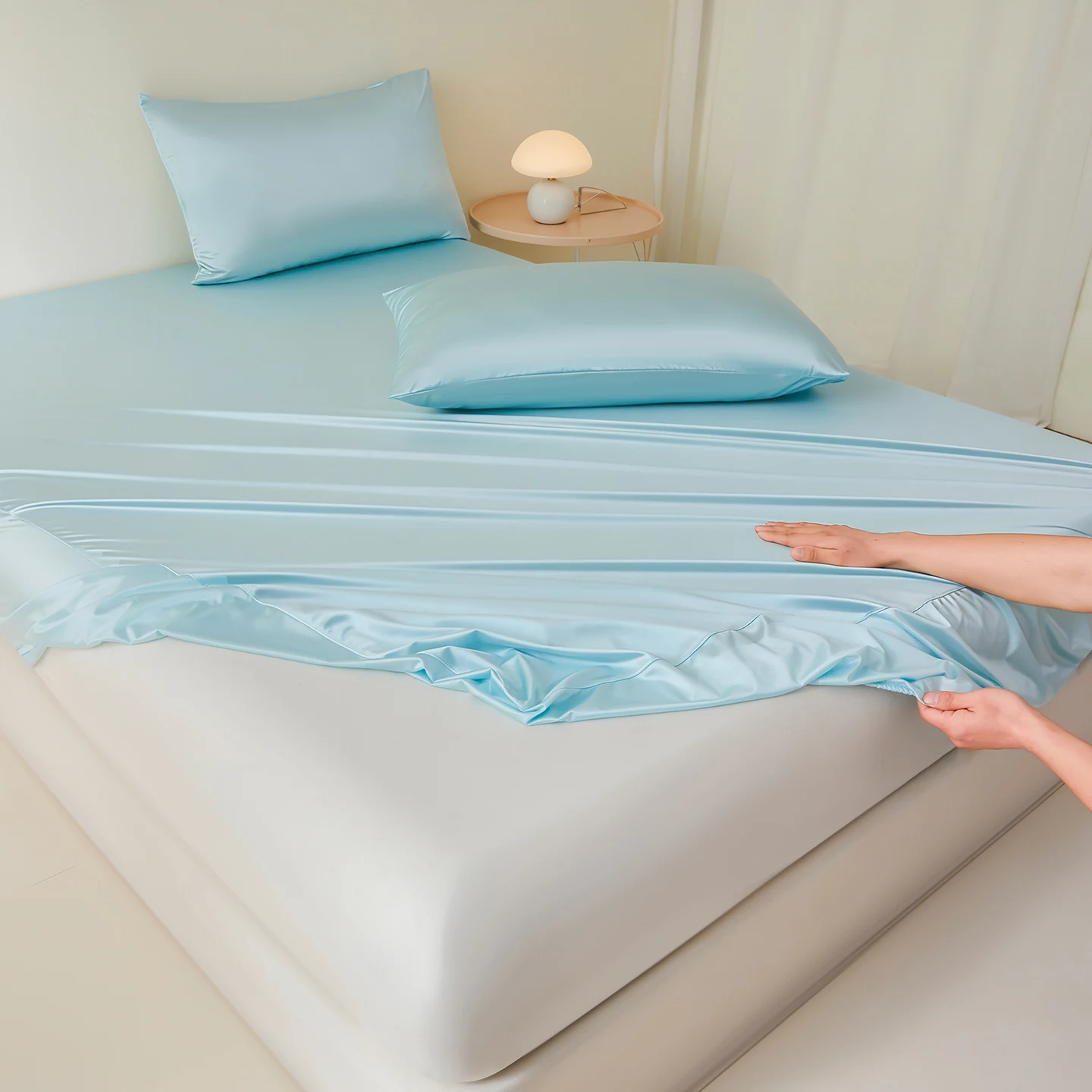Grade A Summer Bed Sheet Ice Silk Queen Fitted Sheet Mother and Baby Level Safety Cooling Feel Bedsheet Mattress Cover Bed Linen