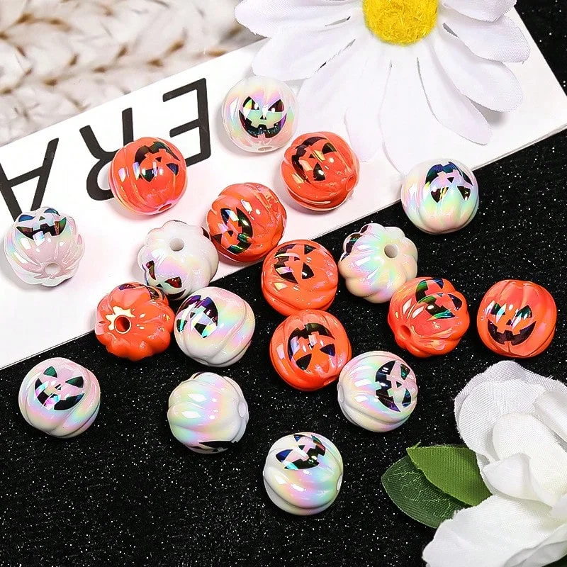 5pcs/bag Trendy lively acrylic small pumpkin round and square beads for DIY bracelet, necklace, keychain accessories, Halloween