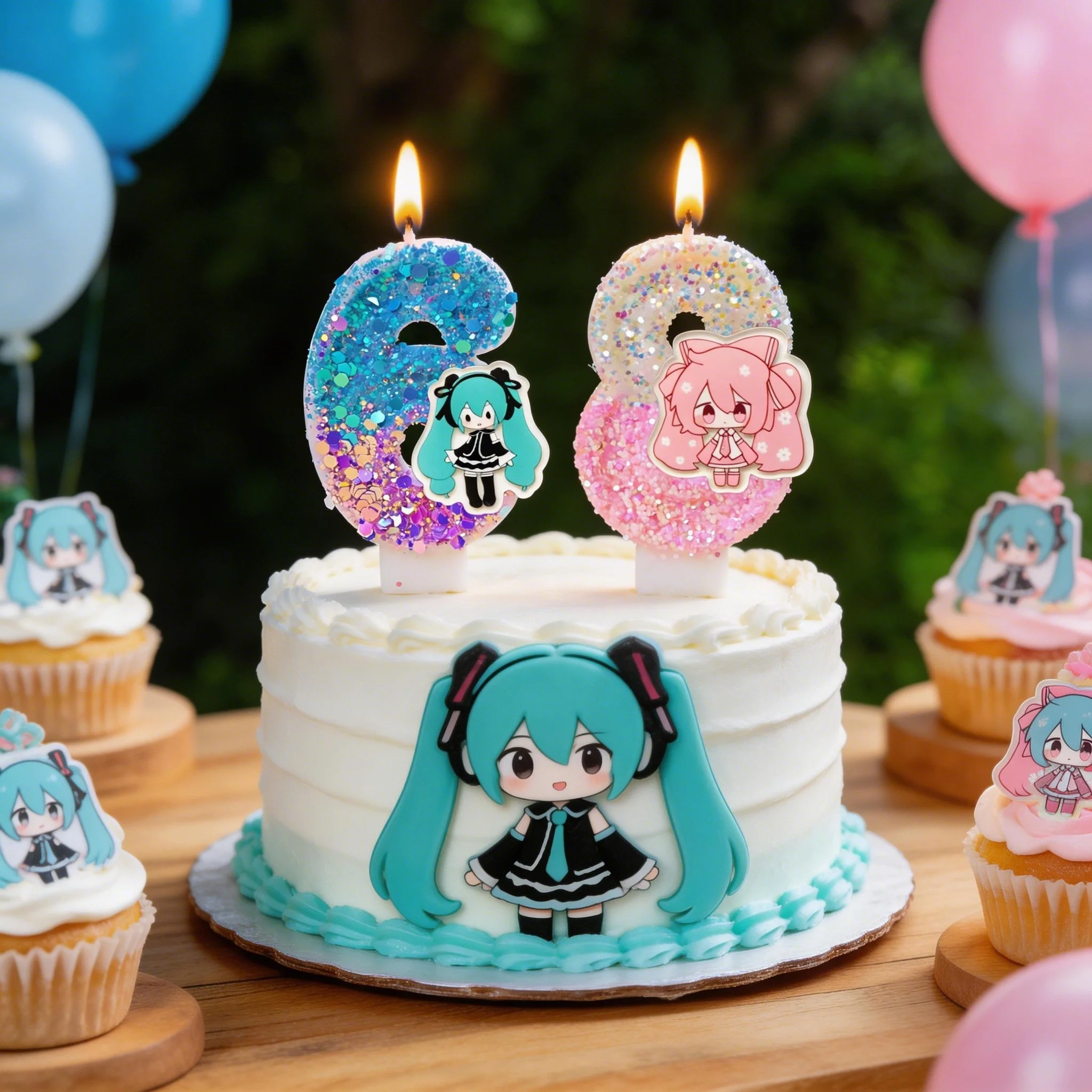 Hatsune Miku Kawaii Charakter Geburtstagskerze Glitzer Pailletten Kuchendekoration Kindergeburtstag Party-Zubehör