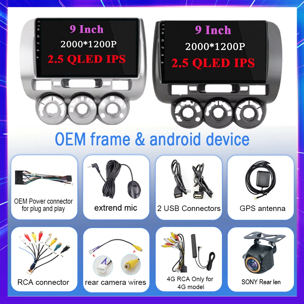 Android 14 For Honda Jazz 1 GD 2001-2008 Fit 2001-2009 Car Auto Apple Carplay Radio Multimedia Automotive GPS Display Head Unit