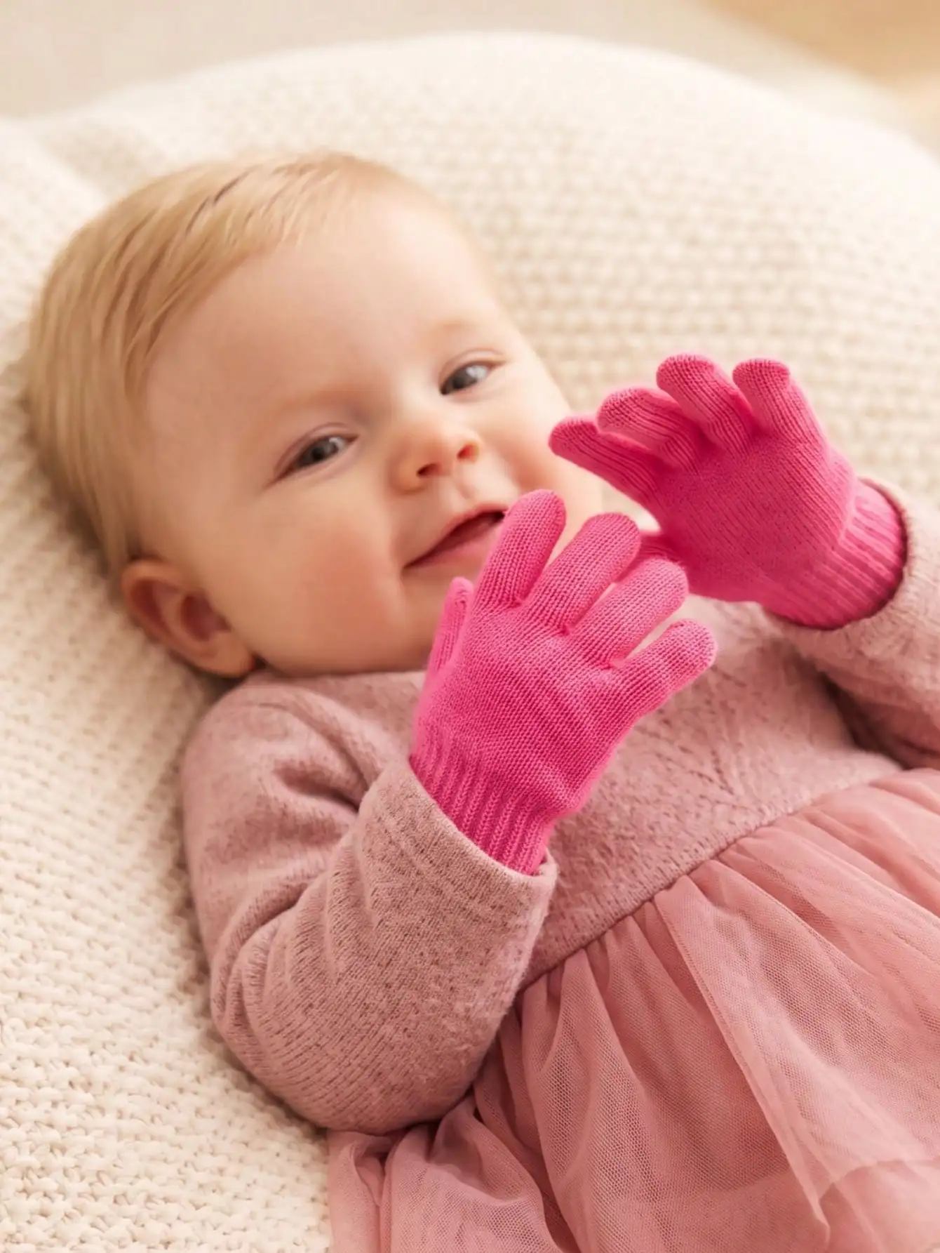 3Pairs 0‑12M Baby Girls Knit Gloves Set, Cartoon Full‑Finger Gloves, Candy‑Colored Infant Knitted Hand Covers for Daily Wear