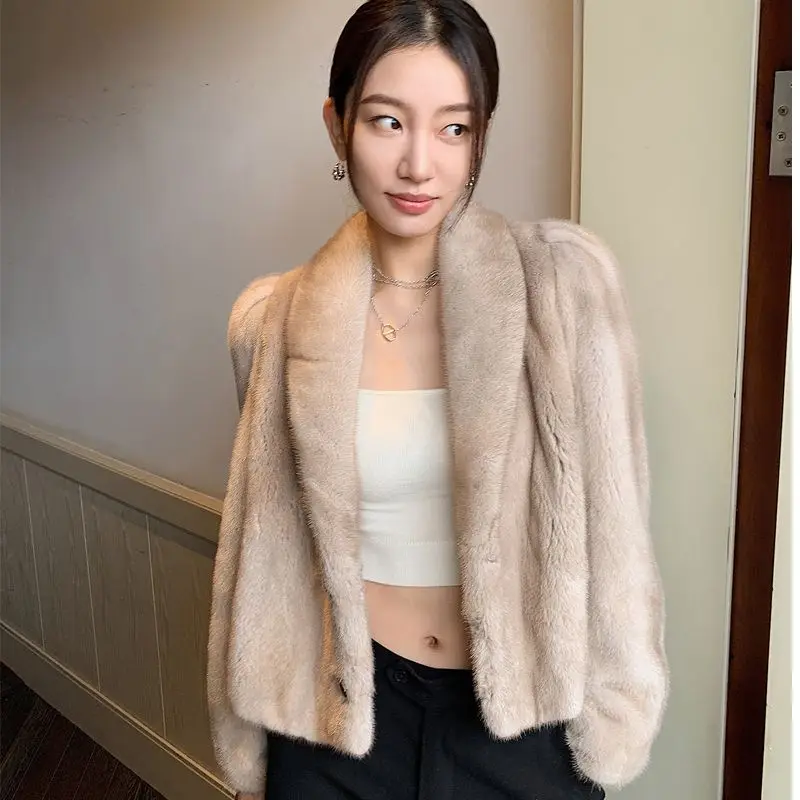 2025 트렌디 인조 밍크 퍼 코트 여성용 짧은 크롭 젊고 스타일리시한 겨울 재킷