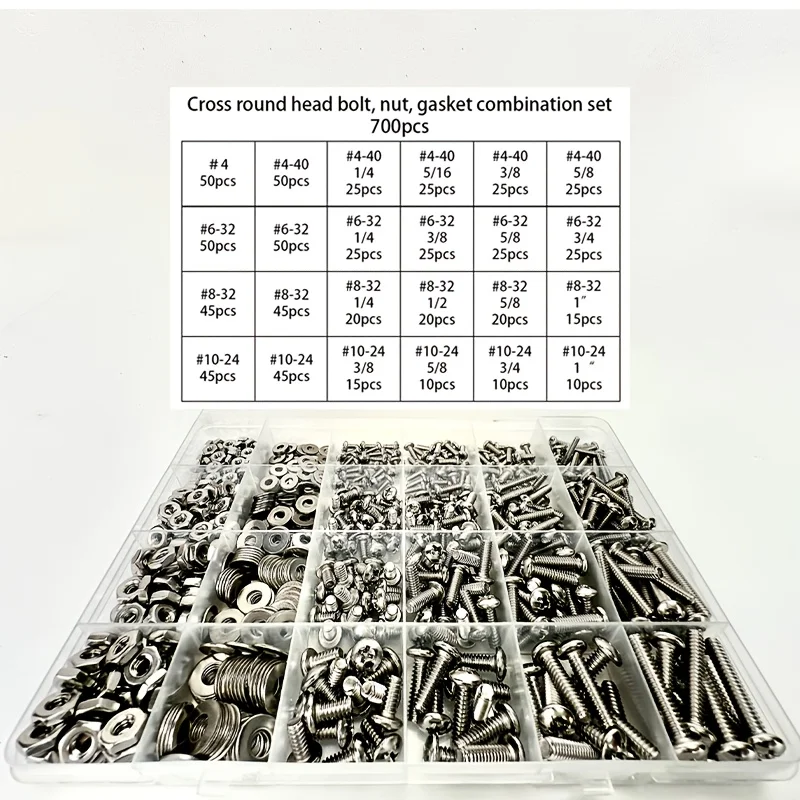 700pcs Stainless Steel Nut and Bolt Combination Kit, 4-40#6-32#8-32#10-24