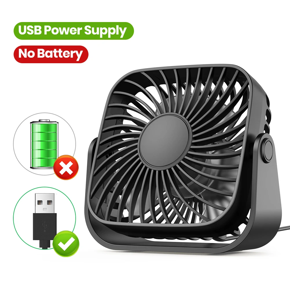 TOPK USB-Tischventilator, Mini-Ventilator, tragbar, 3-Gang-Wind, kleiner Kühlventilator 360 ° Drehbarer Kopf für Home-Office-Tische und Schreibtische