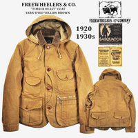 FREEWHEELERS Great Lakes Series Lumberjack Barrel Dyed Yellow Brown Heavy Canvas Jacket