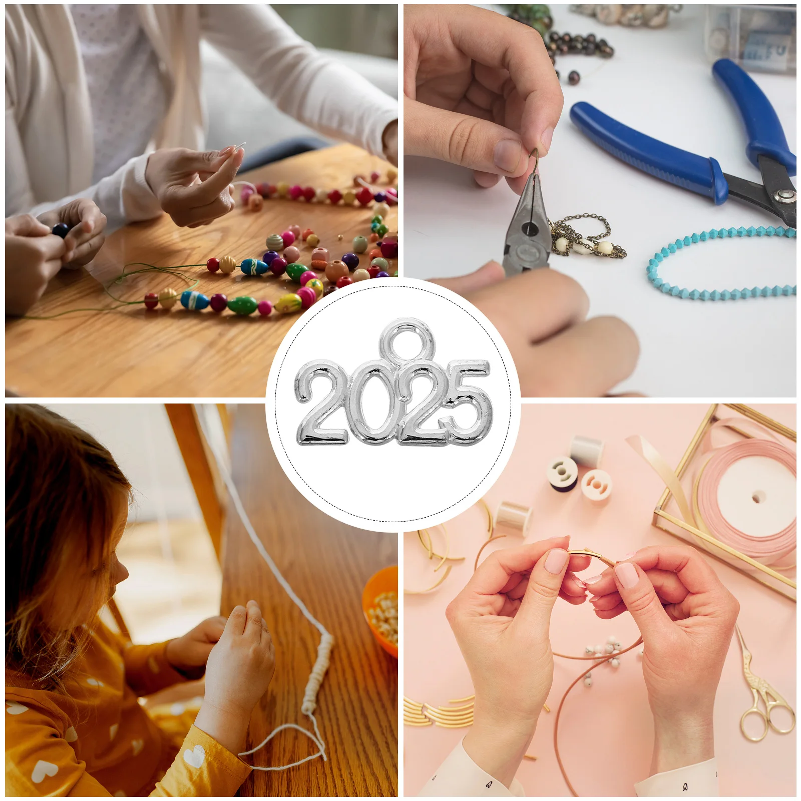 

50pcs Alloy Necklace Charms Bracelet Pendants 2025 Year Number Diy Vintage Jewelry Making Graduation Tassel Pendant Set For