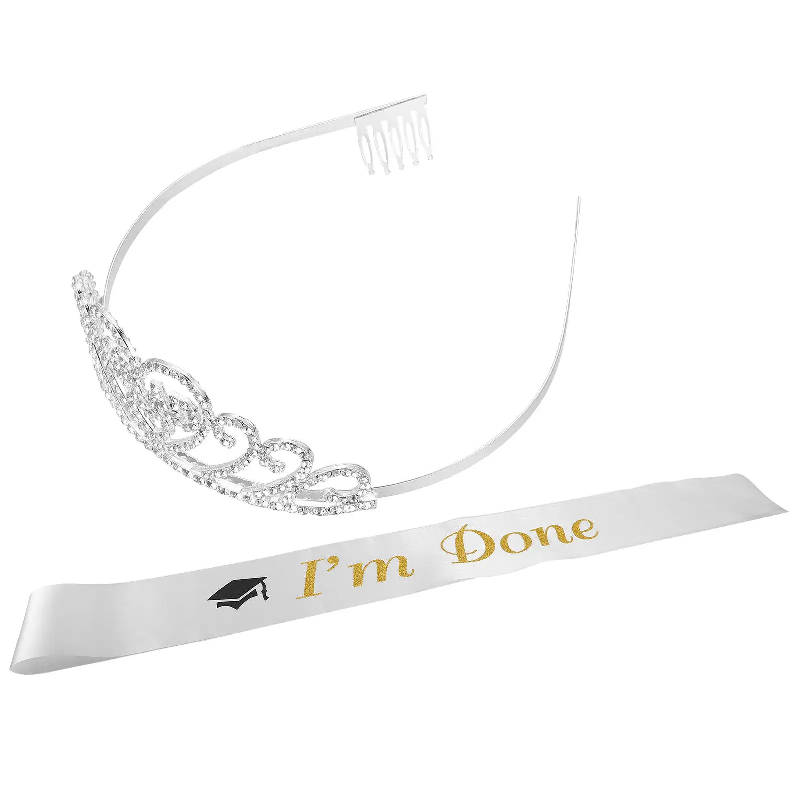 

1Set Graduation Etiquette Belt and Crown Set Satin Fabric Crystal Design Graduation Party Supplies Celebration