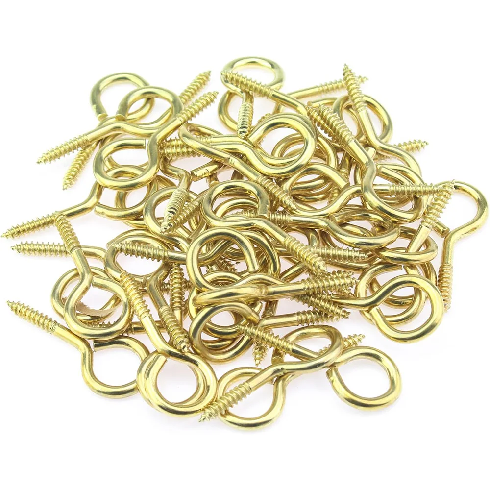 10-50pcs Screw Eyes Brass Plated 1# 2# 3# 4# 5# 6# 8# 10# Eyelets Screw Hooks for Hanging Crafts Decoration DIY Jewelry Making