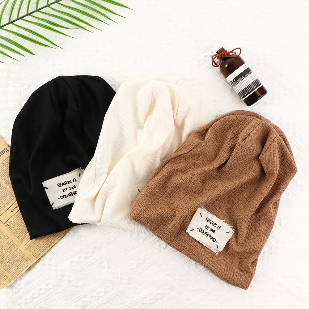 Casual Trendy Hip Hop Letter Autumn Winter Men Turban Hat Pile Cap Beanie Hat Striped Bonnets