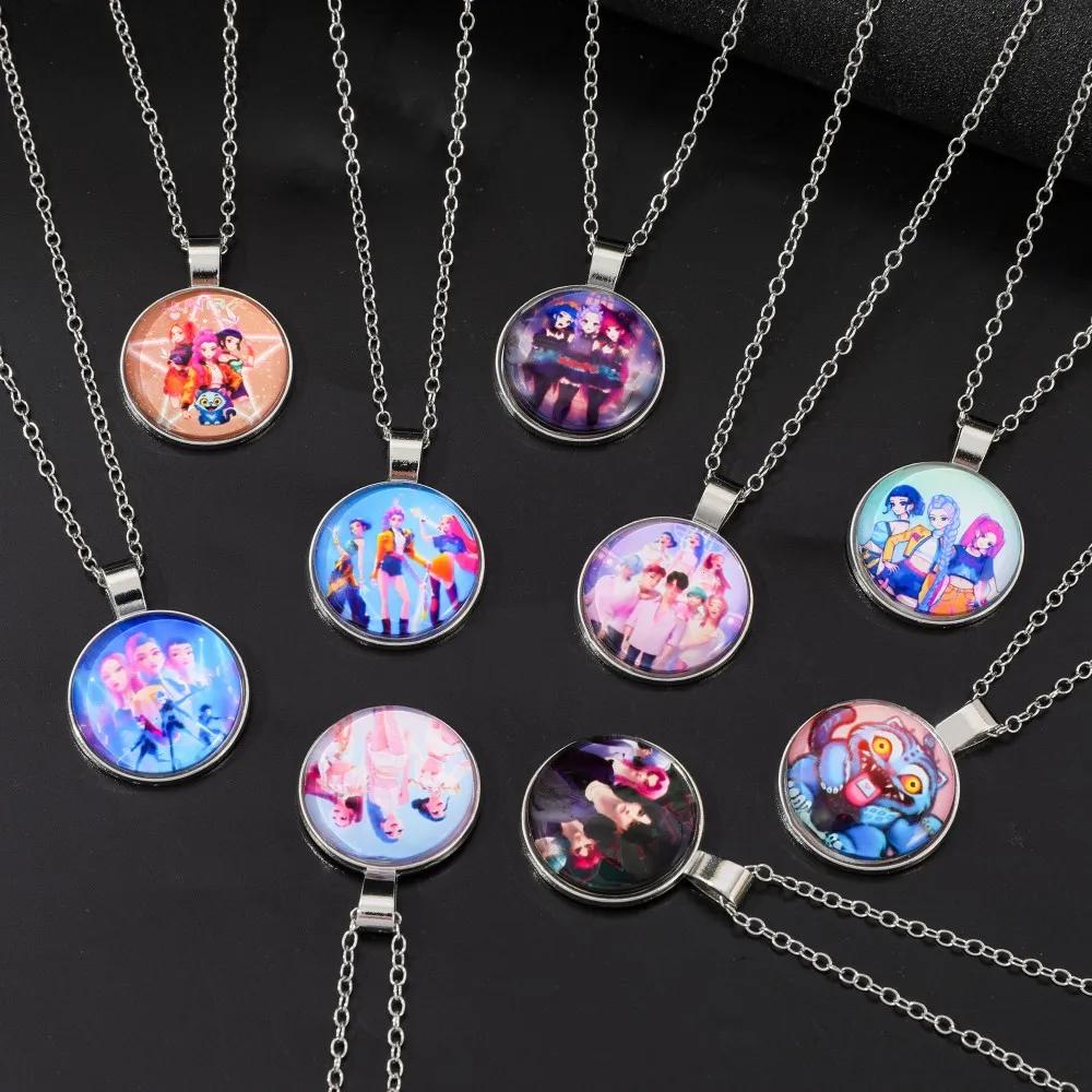 Kpop Demon Hunters Time Gem Runde Halskette Bunter Anhänger Schmuck