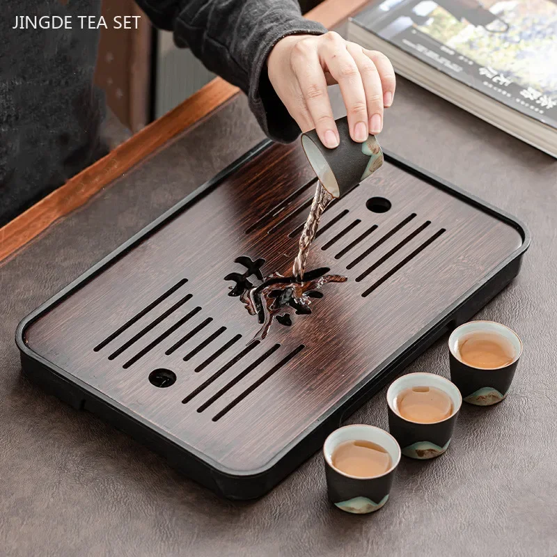 

Household Light Luxury Bamboo Tea Tray Modern Water Storage Tea Table Tradition Tea Accessories Wet and Dry Teapot Trays