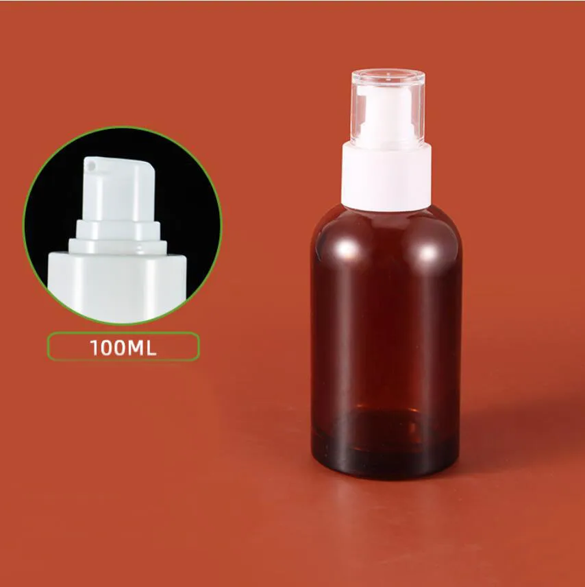 100ml brown glass bottle pump lid mist sprayer lotion/emulsion/serum/foundation/toner/water fine mist sprayer skin care packing