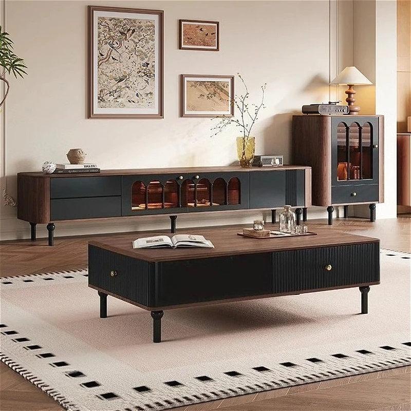 

​​Nordic French Vintage Solid Wood TV Stand Coffee Table Modern Mid-Century Modern High Leg Design Living Room Furniture FYTS​​