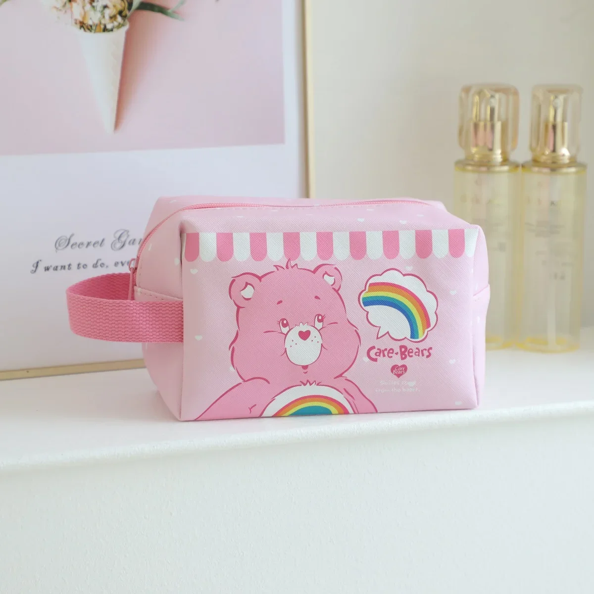 Rainbow Care Bear Cute Makeup Bag Girls borsa da toilette impermeabile in pelle da viaggio portatile orsi per la cura dello stoccaggio di grande