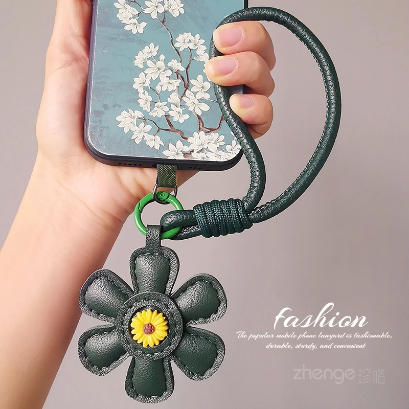 

Ремешок для мобильного телефона с кожаным ремешком в виде подсолнуха, короткий и прочный, ремешок-цепочка для переноски, кулон, новый продукт