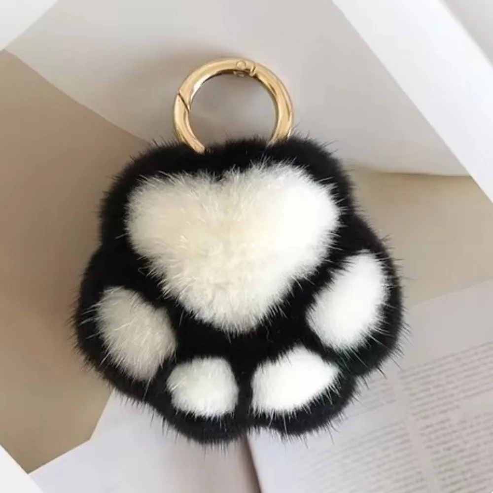 Kawaii Cute Cat Paw Keychain Animal Paw Soft Faux Fur Keychain Fluffy Couple Keychain Valentine's Day