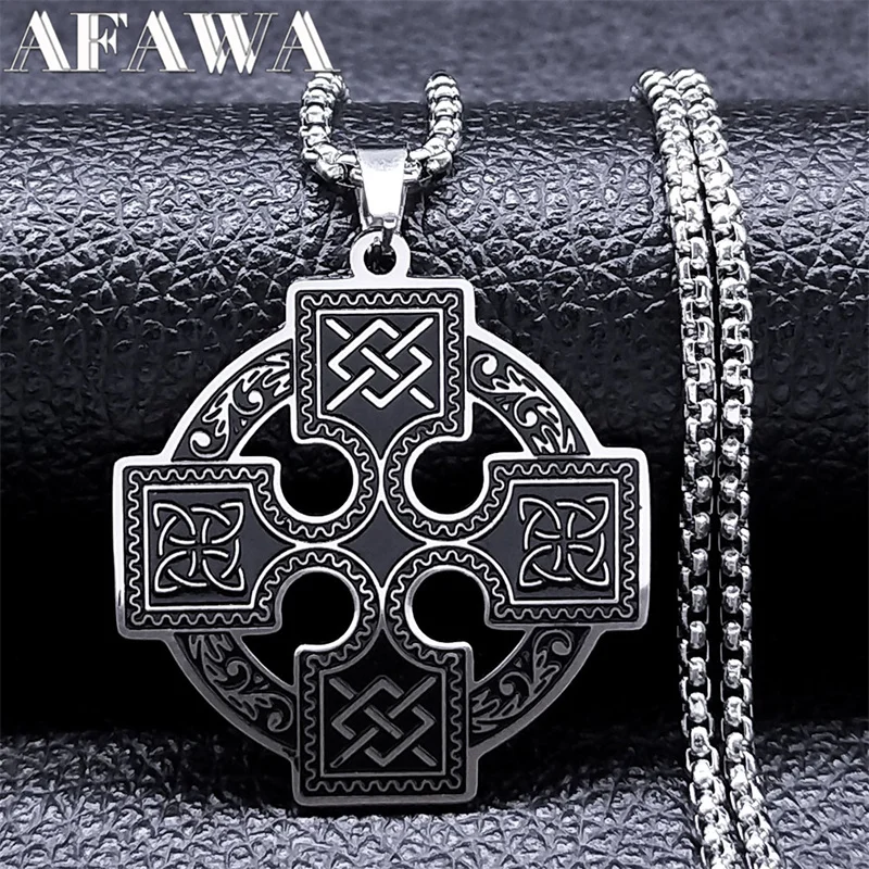 Witchcraft Celtic Knot Necklace Stainless Steel Solar Cross Knot Viking Shield Druid Amulet Chain Necklaces Jewelry collares