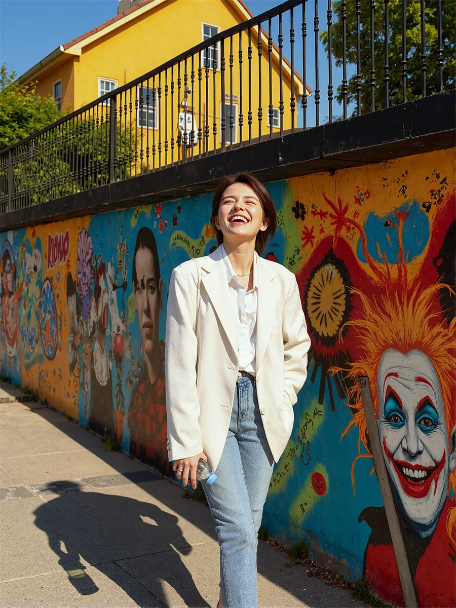 

Женское пальто, женские пиджаки, черно-белые, для встреч, на шнурке, против морщин, уютные, расслабленные, без воротника, уменьшающие акварель