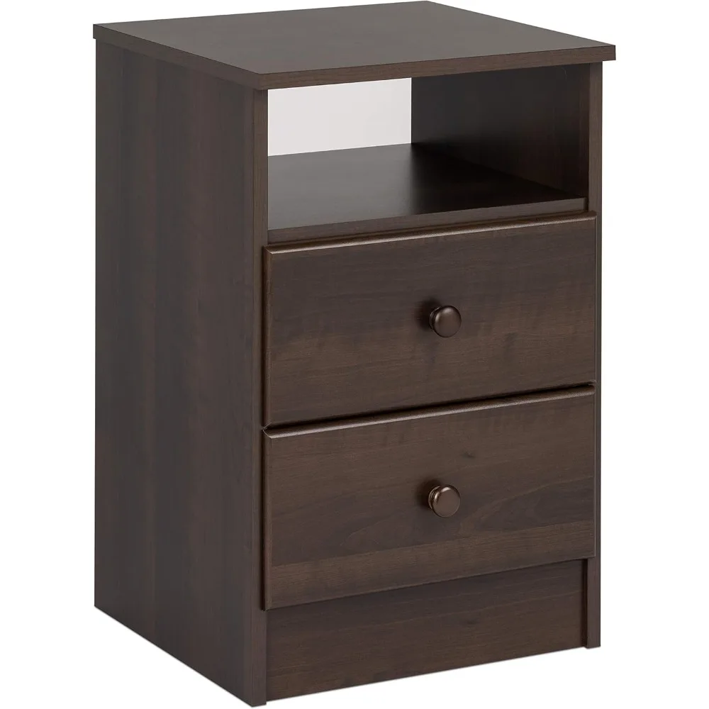 Astrid Simplistic Nightstand Side Table with 2 Drawers and Open Shelf, Functional Bedside Table 15.5