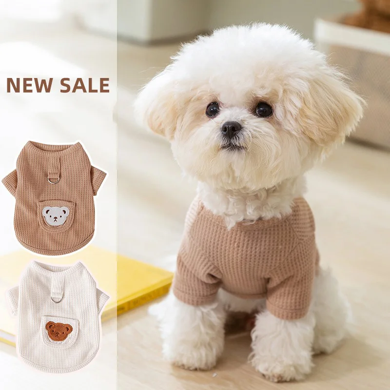 

Cute Bear T-shirt Waffle Pet Vest Summer Thin Breathable Dog Pullover Puppy Two-legged Clothing Korean Teddy Clothes