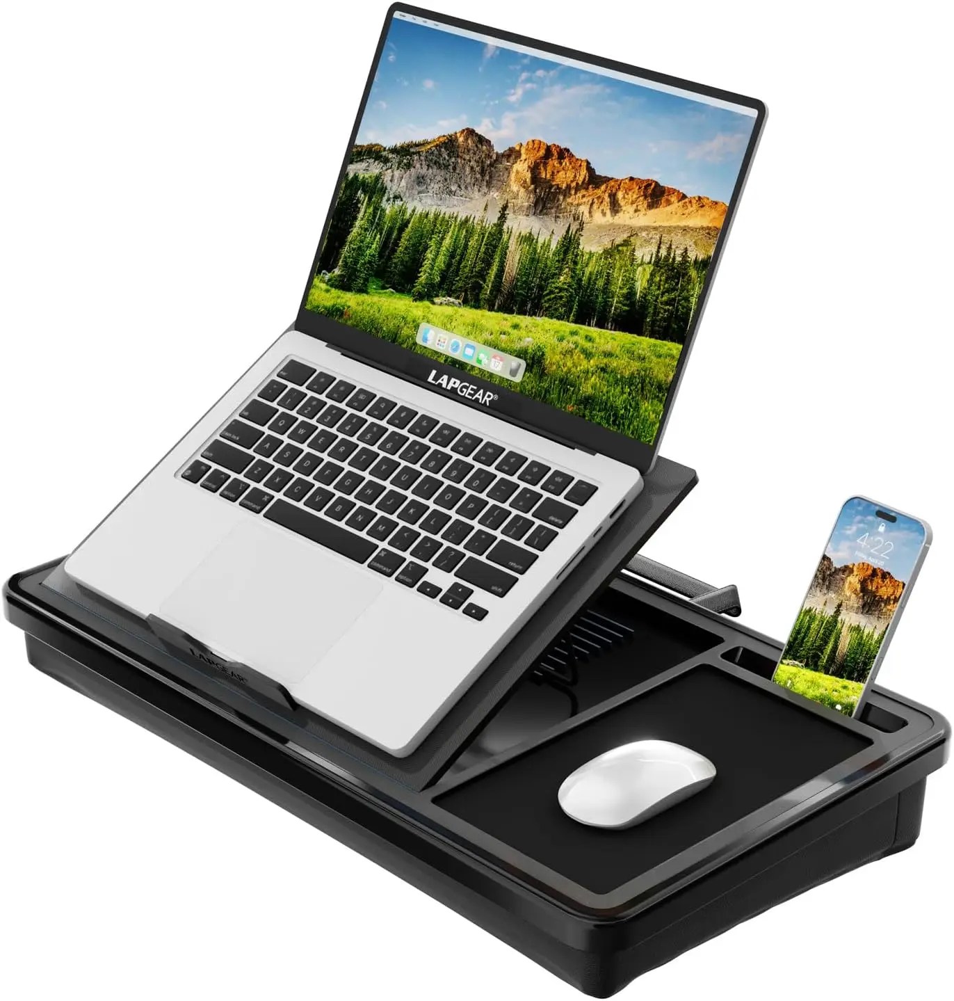

Adjustable Lap Desk with Mouse Pad, Phone Slot & Cushion for Laptops up to 15.6 Inches