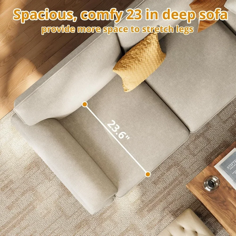 Sofa 89 Inch, Comfy Sofa Couch with USP Port, Extra Deep Seats Modern 3 Seater Sofa, Couch for Living Room Apartment Lounge